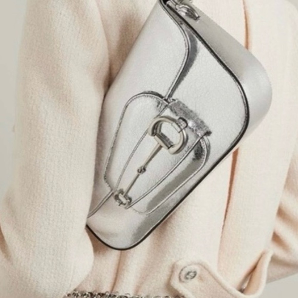 Gucci glass crackle Silver Shoulder Bag Structured with Horsebit hardware NWT - Picture 10 of 11